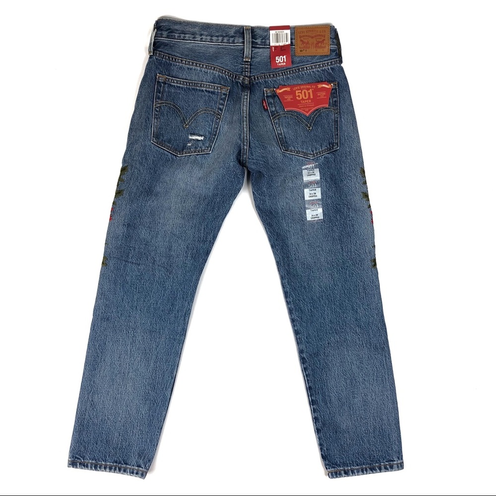 Levi's 501 Crop Taper Rose Embroidery Jeans NWT - Picture 7 of 7